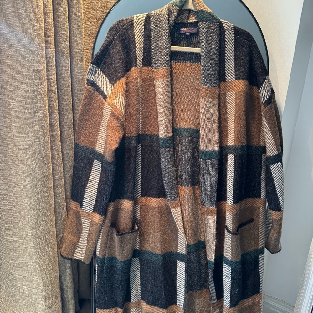 Joseph A Plaid Sweater in Black, Brown, and Tan